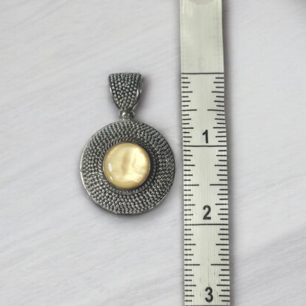 Mother of Pearl Pendant Sterling Silver 925 Indonesia Necklace Artisan Classic - Picture 4 of 6